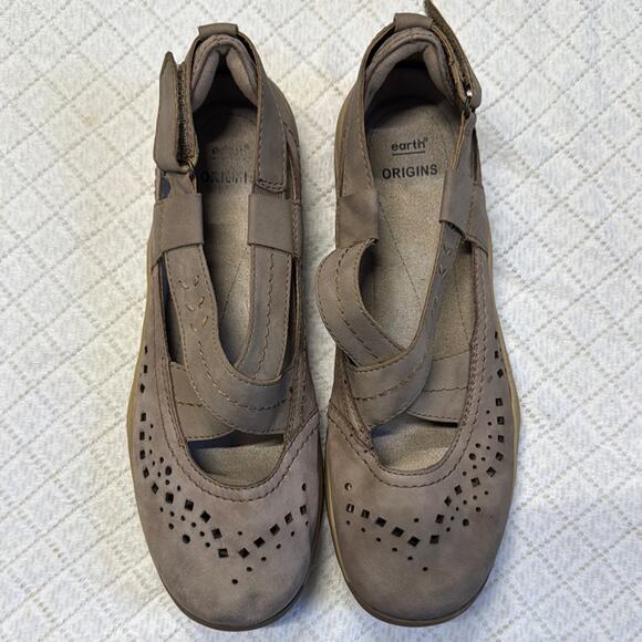 Earth Origins Tan Mary Jane Flats with Velcro Closure - Picture 1 of 7